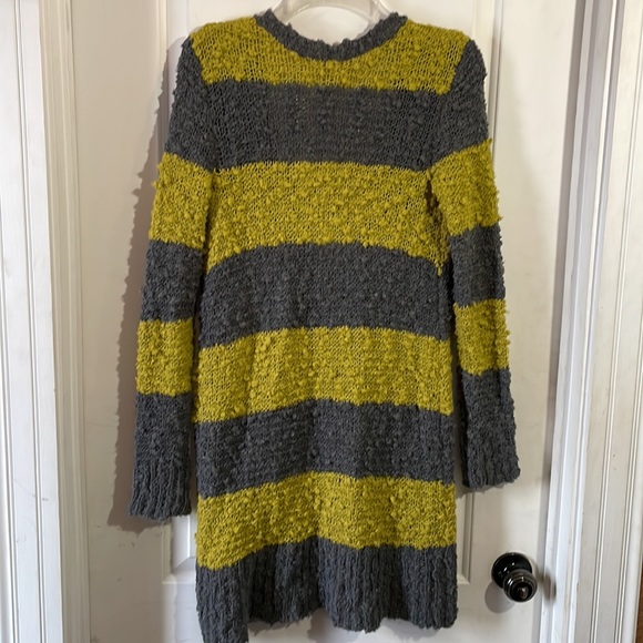 Free People Marshmallow Stripe long Cardi Lime Green & Gray Snap Closure Pockets - Picture 2 of 9